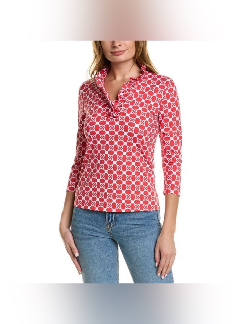 J. McLaughlin Durham Ruffle Catalina Cloth Top Blouse Women’s XS Red Pink